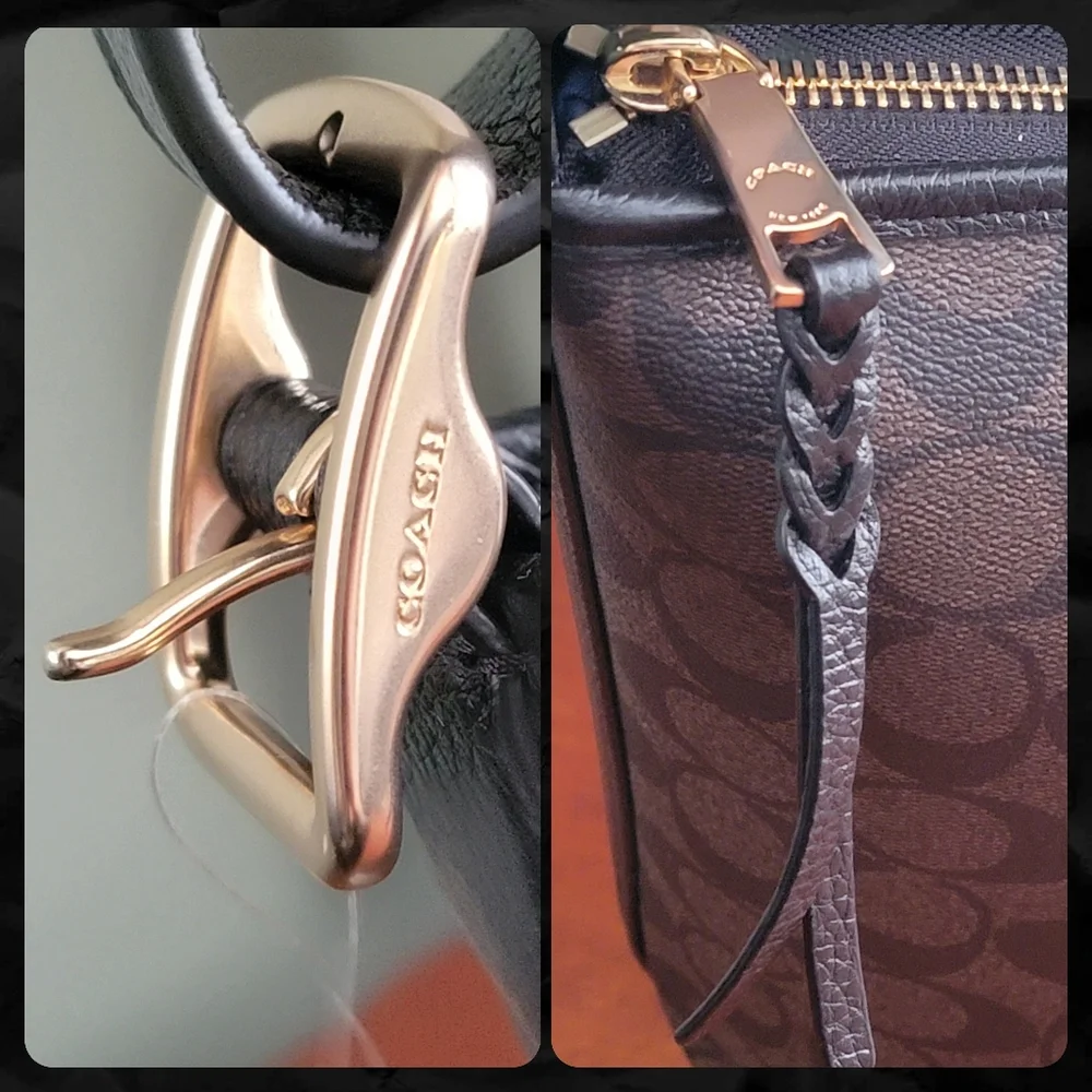 Coach C2819 Val Duffle Signature Brown Black Coated Canvas Shoulder Bag NWT